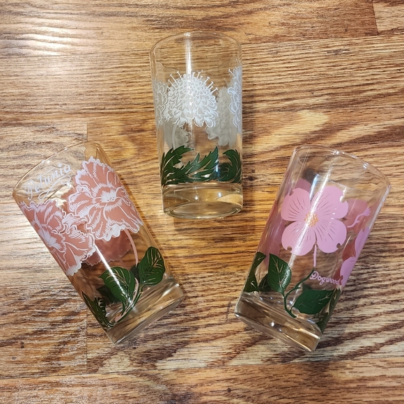 Set of 3 Vintage Floral Drinking Glasses - Picture 1 of 9